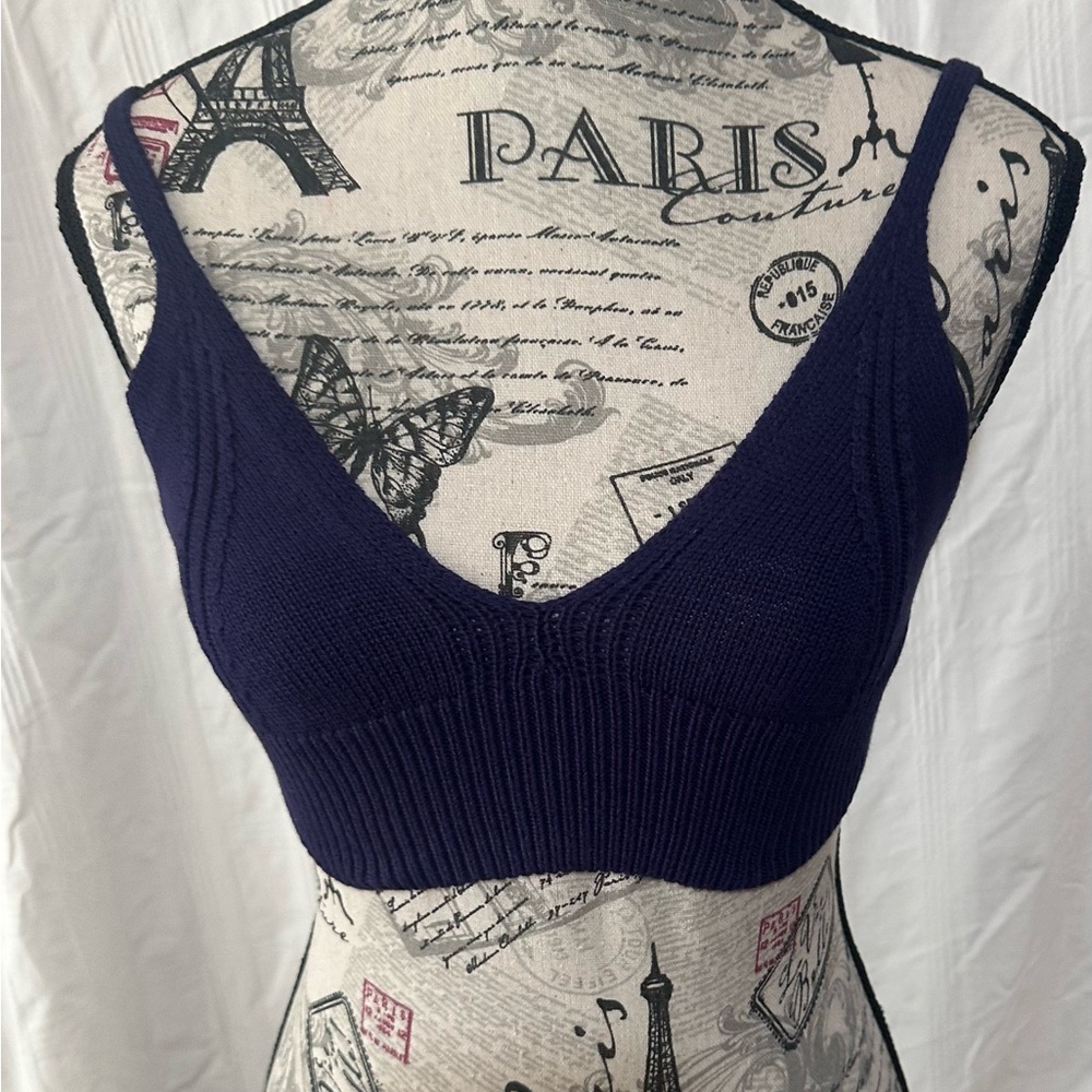 525 America Knit Bralette Crop Top XS NWT Dark Blue - Picture 4 of 13